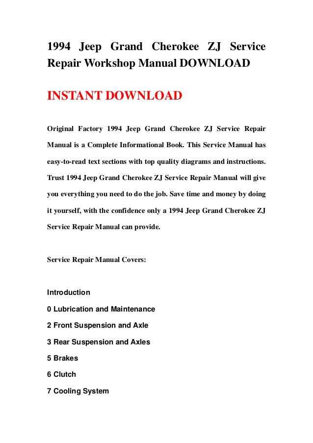 1994 Jeep Grand Cherokee Service Manual Free Download